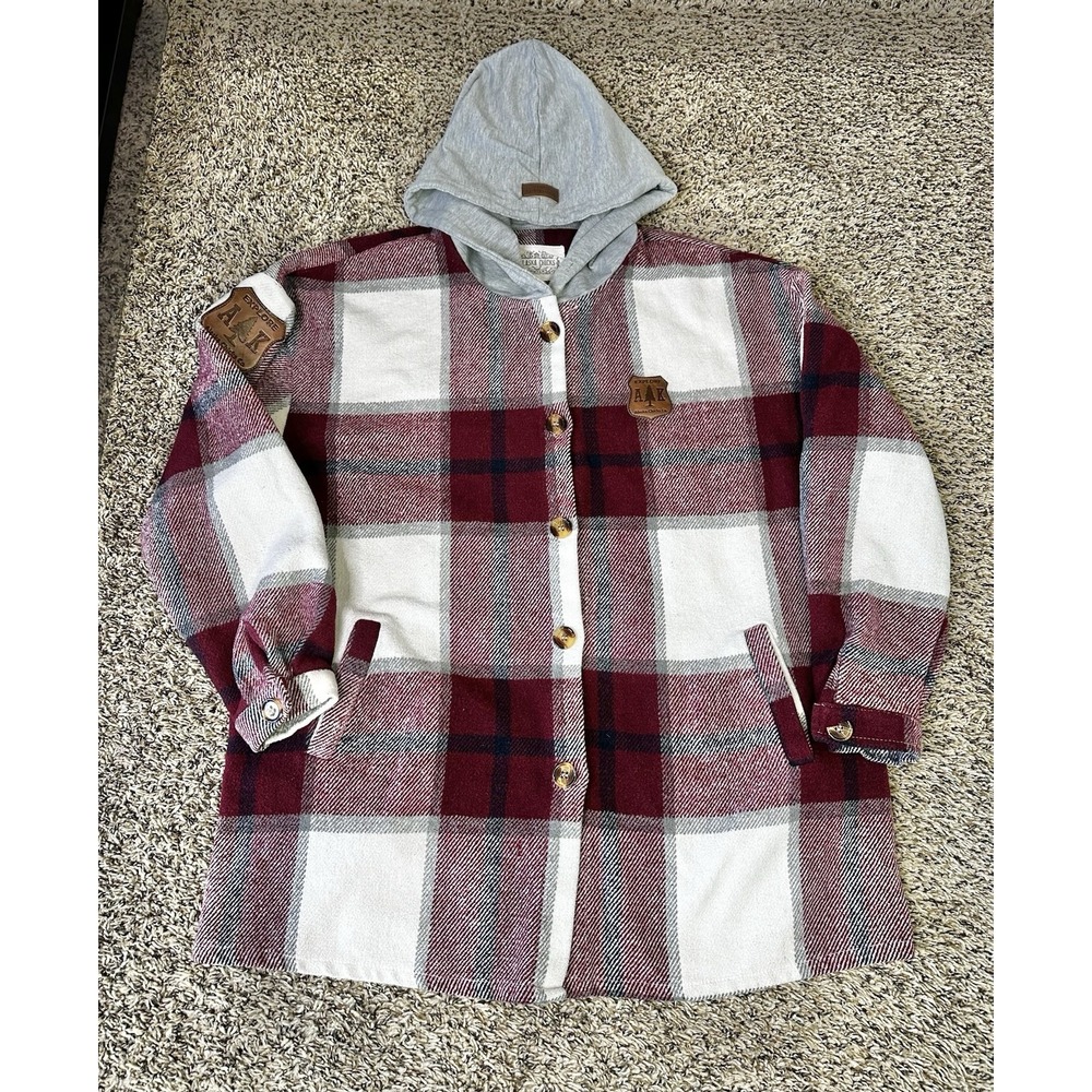 Alaska‎ Chicks Co. Size Medium Women's Burgundy Plaid Hooded Flannel Jacket